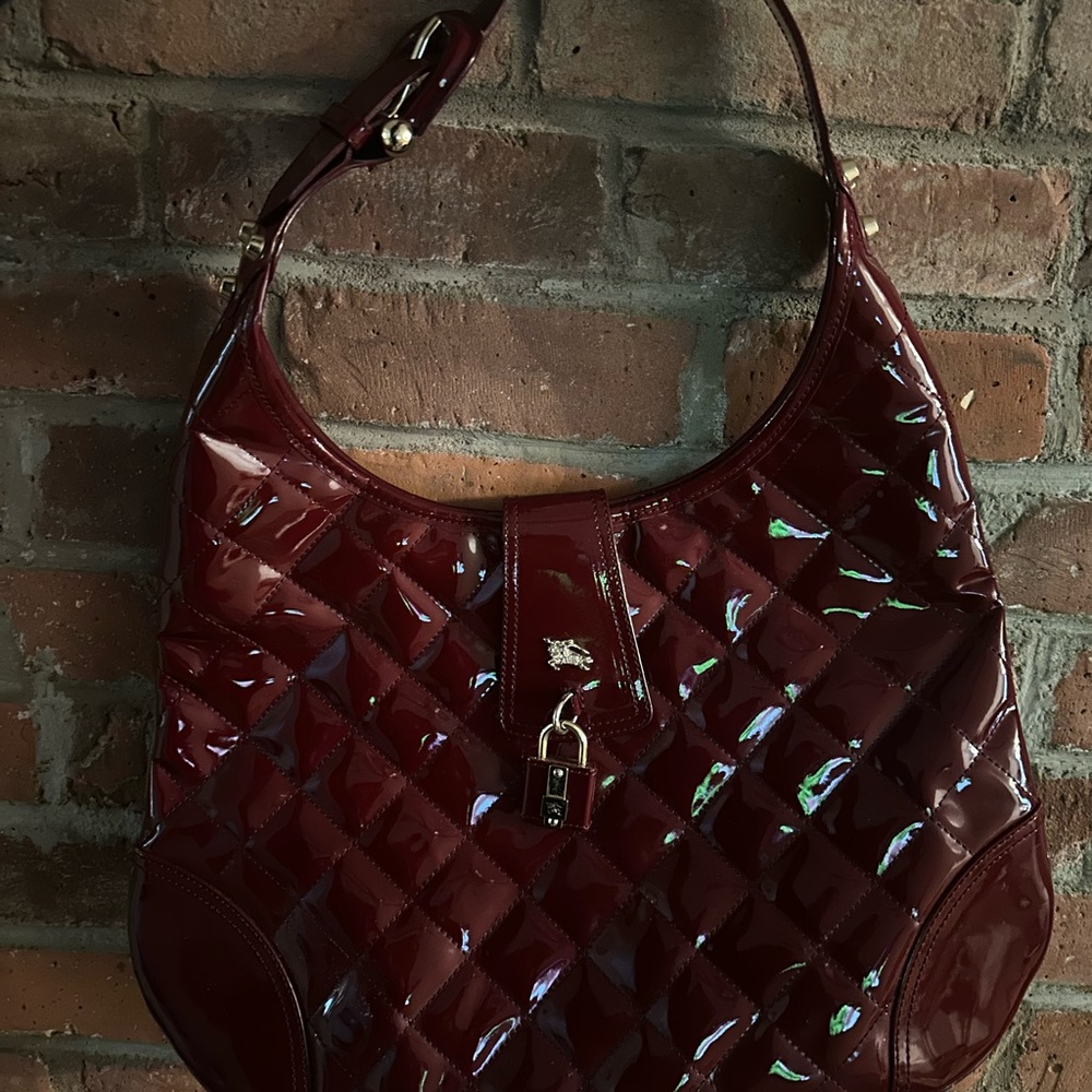 Burberry Quilted Patent Leather Shoulder Bag in Deep Burgundy